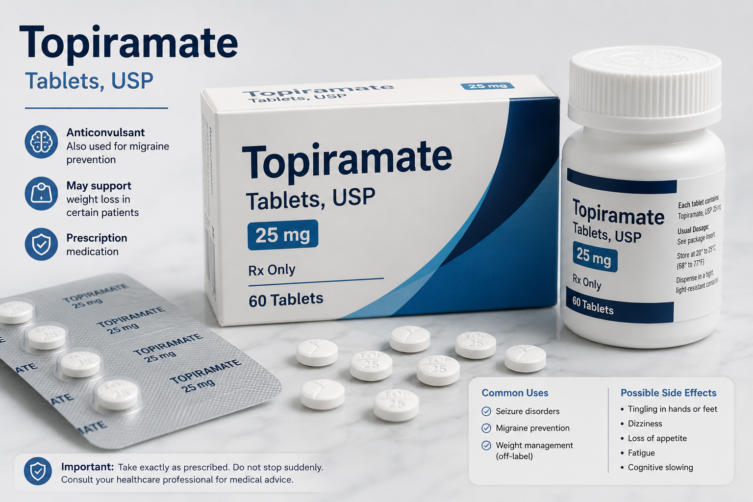 Topiramate medication tablets